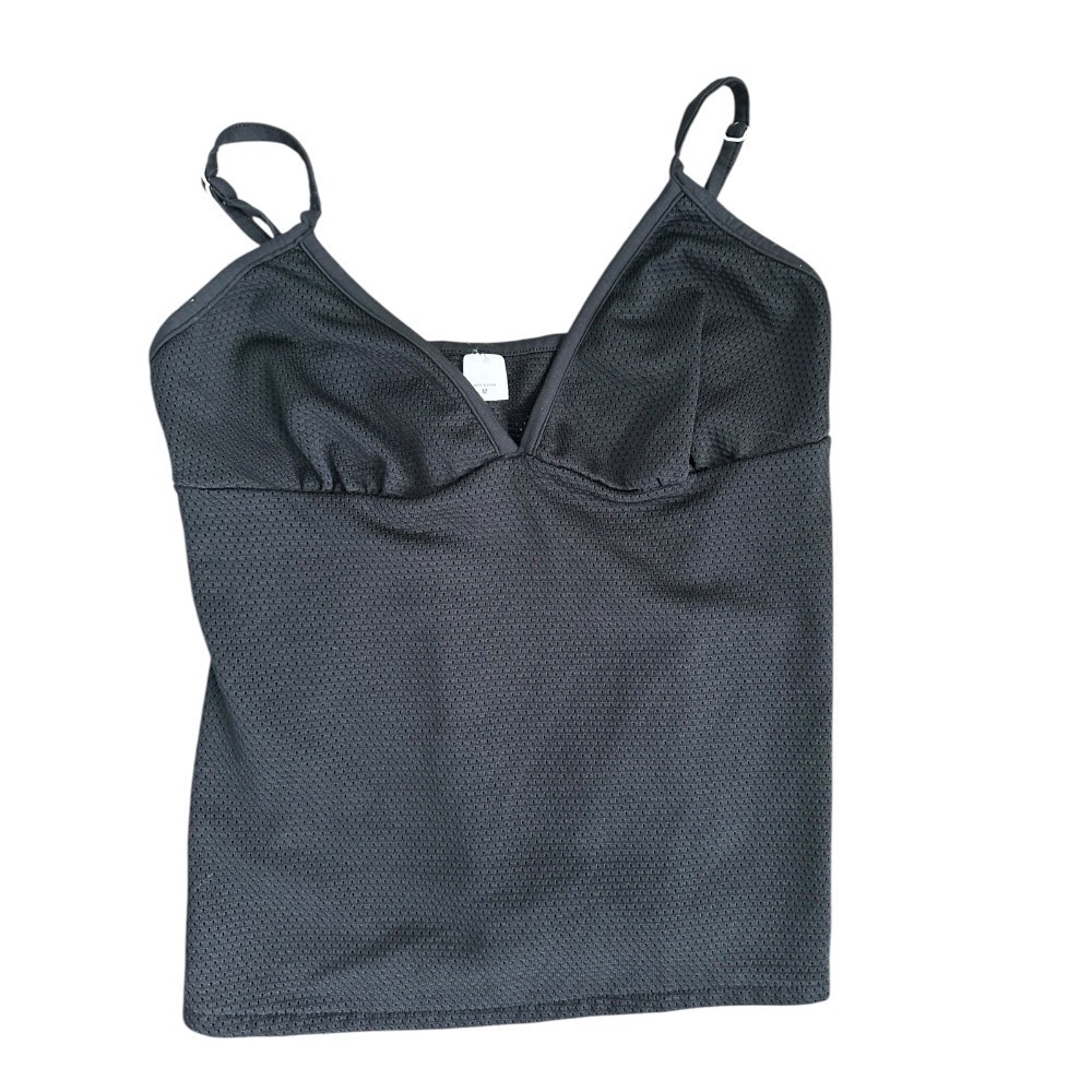 Cami Top Black Mesh V-Neck Adjustable Straps Tank Top Layering‎ Size M